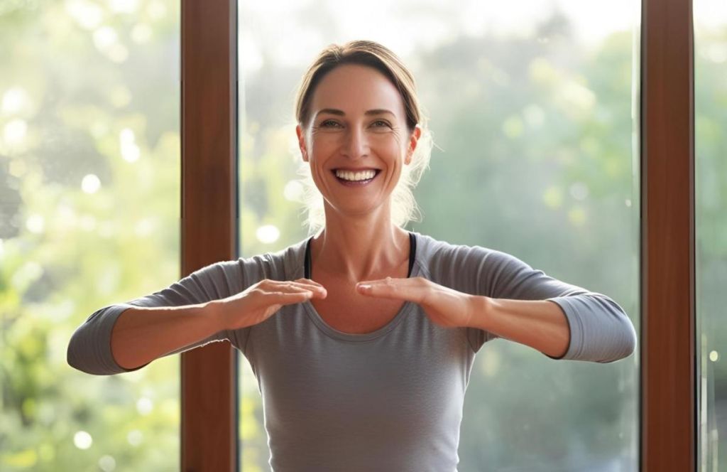 Femme souriante qui fait sa routine matinale - crédit photo : AirZen Radio via Canva