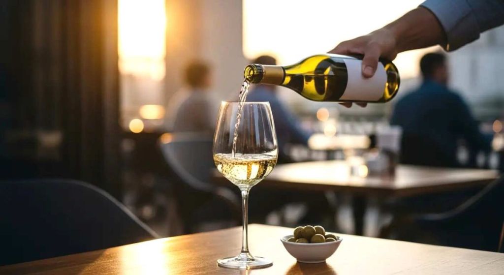 Service d'un verre de vin depuis une bouteille dans un restaurant