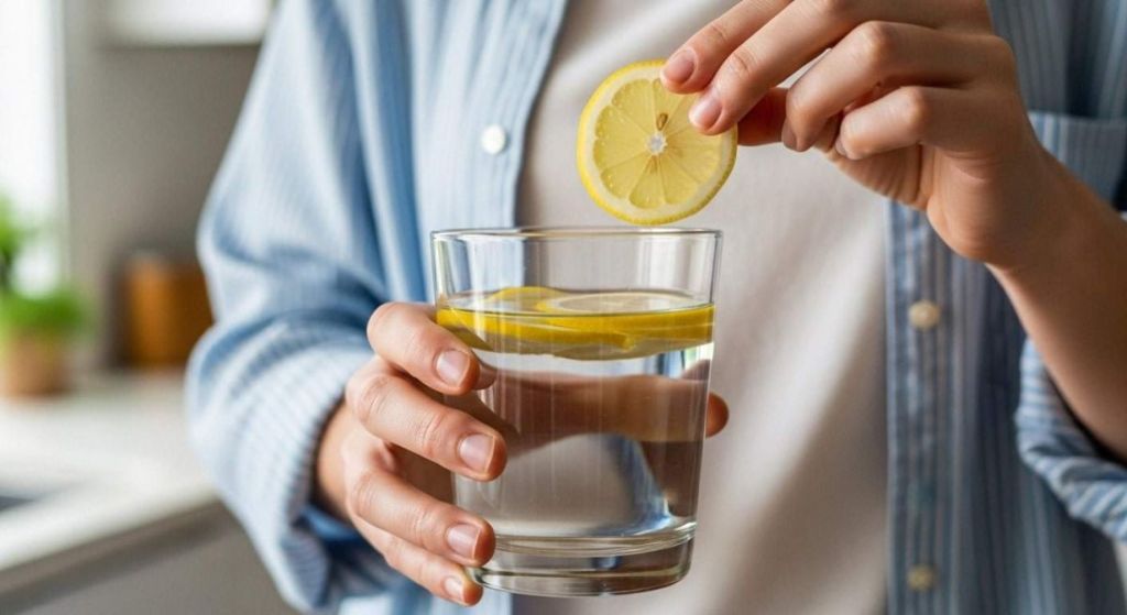 Homme mettant des tranches de citron dans un verre d'eau