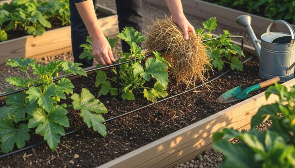 Mains de jardinier qui prépare son potager pour l'été