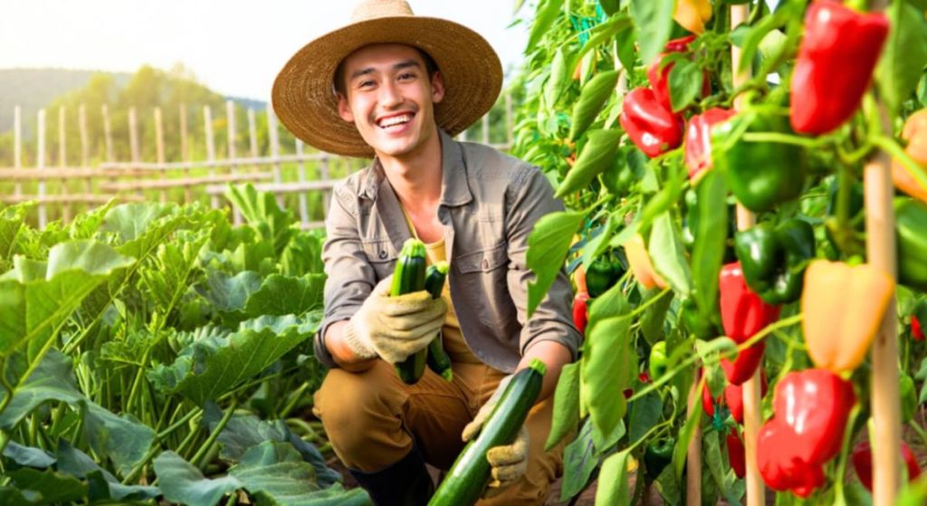 Jardinier dans son potager