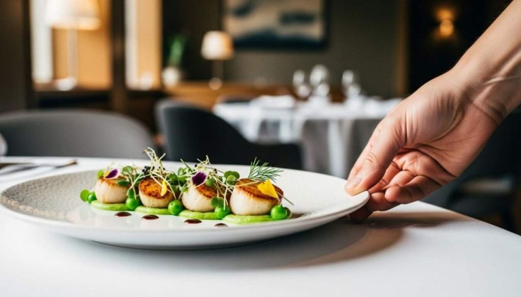 Service d'un plat dans un restaurant gastronomique