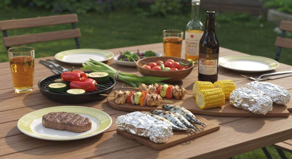Table bien remplie pouir le barbecue