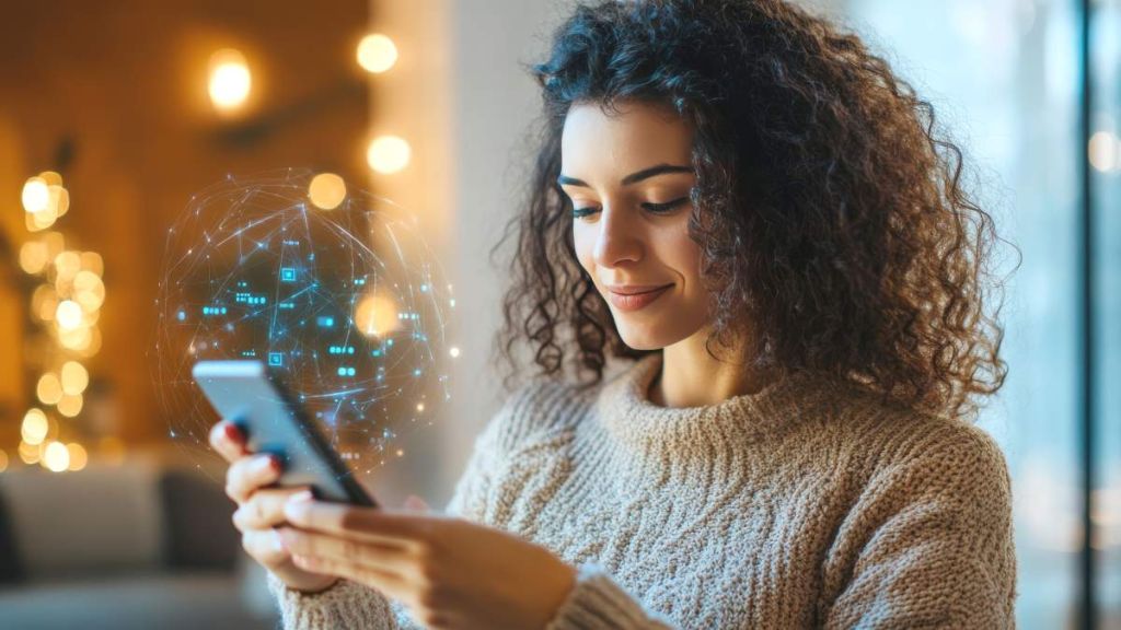 Femme qui utilise l'IA sur son téléphone