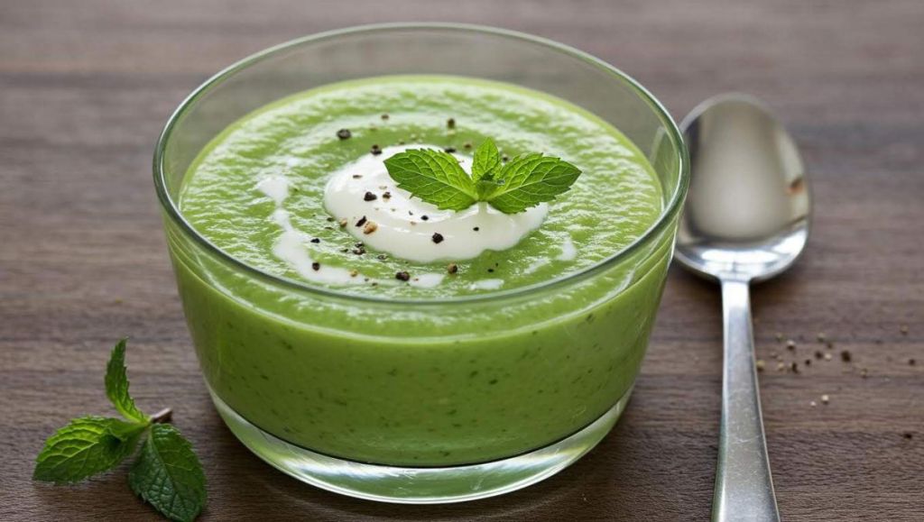 Soupe froide aux petits pois et à la menthe