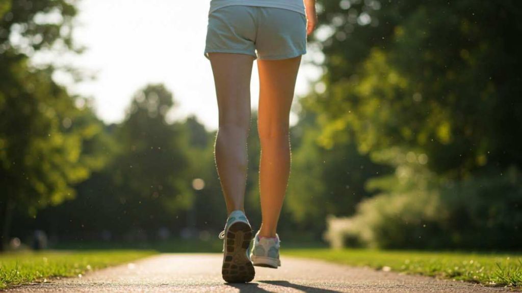 Zoom sur les jambes d'une femme qui marche