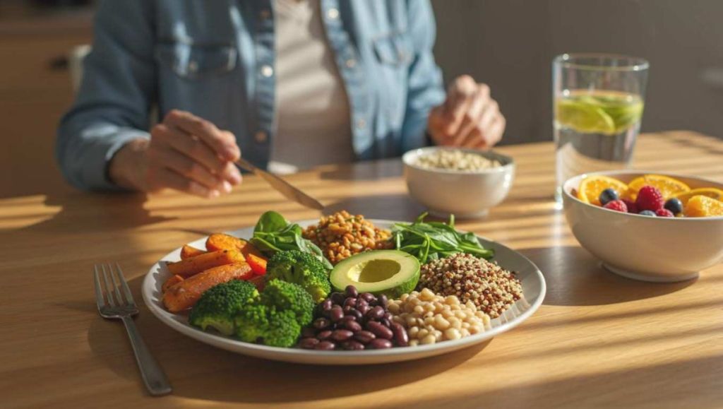 Assiette appétissante équilibrée entre légumes e légumineuses