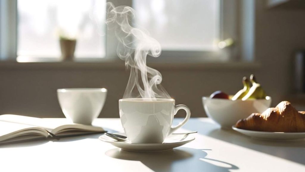 Tasse de café fumante sur une table