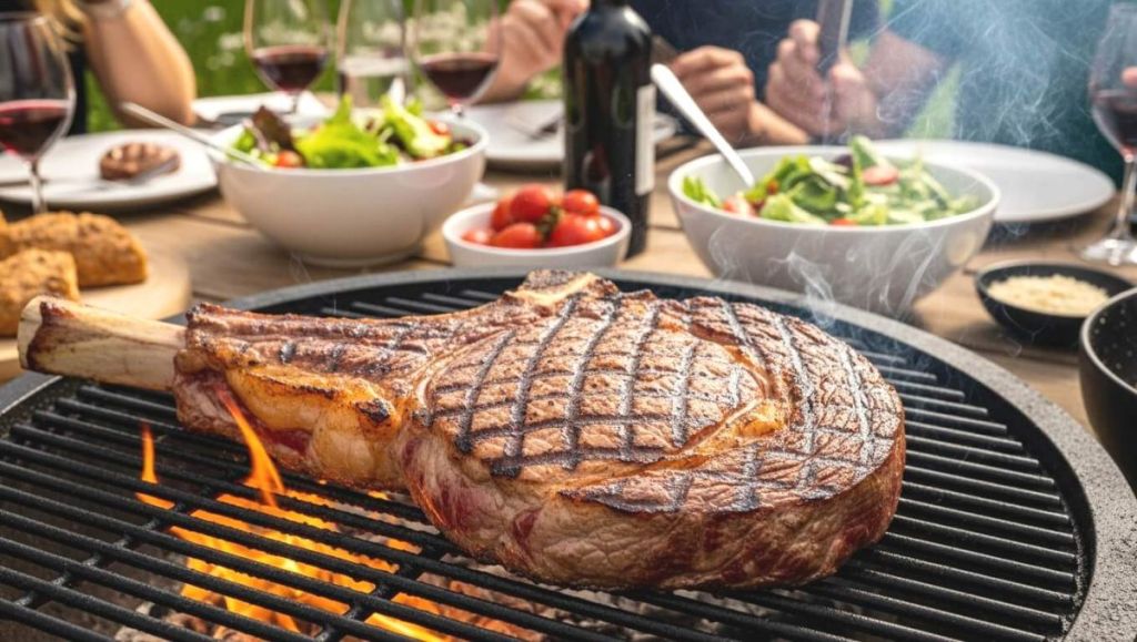 Belle côte de boeuf en train de griller sur un barbecue