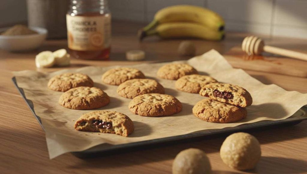 Cookies maison sortant du four sur une plaque