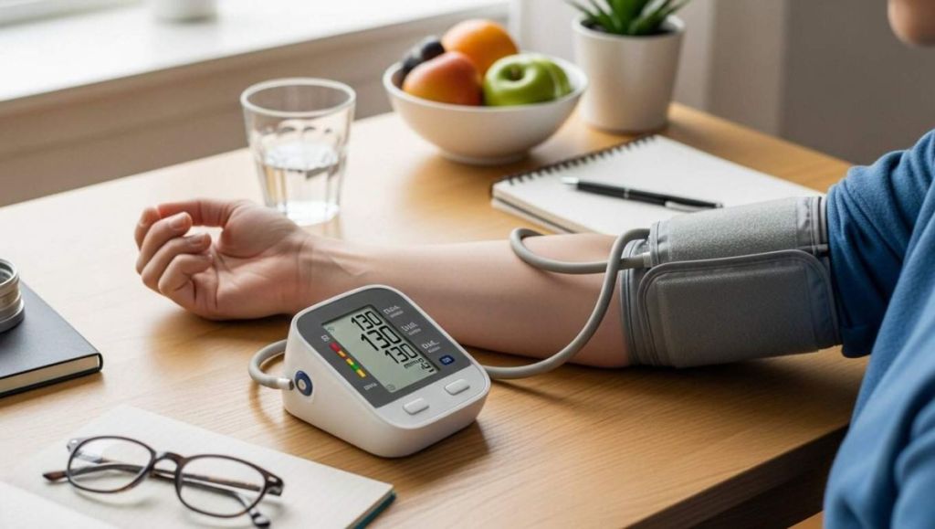 Homme qui prend sa tension avec un tensiomètre