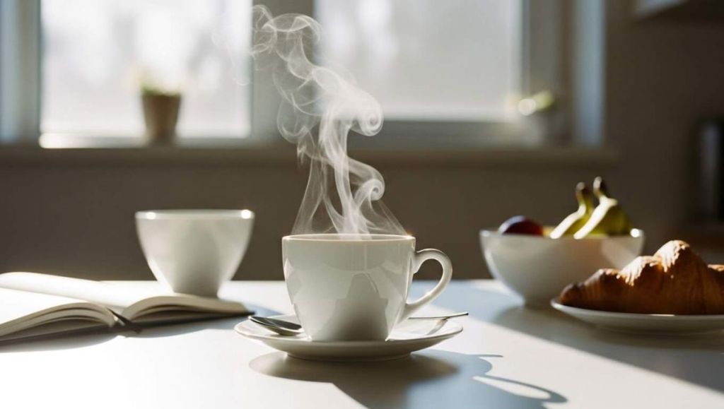 Tasse de café fumante sur un bureau