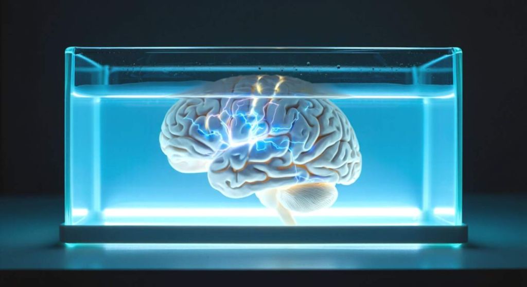 illustration d'un cerveau dans un bocal d'eau