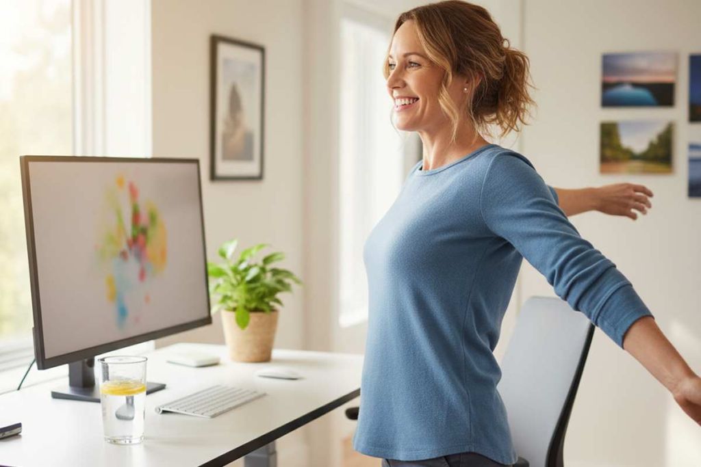 Femme souriante qui fait quelques mouvements