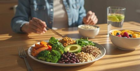 Assiette appétissante équilibrée entre légumes e légumineuses