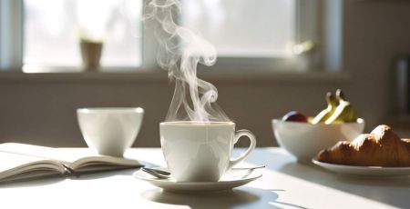Tasse de café fumante sur une table