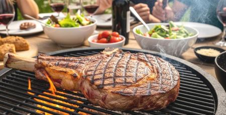 Belle côte de boeuf en train de griller sur un barbecue
