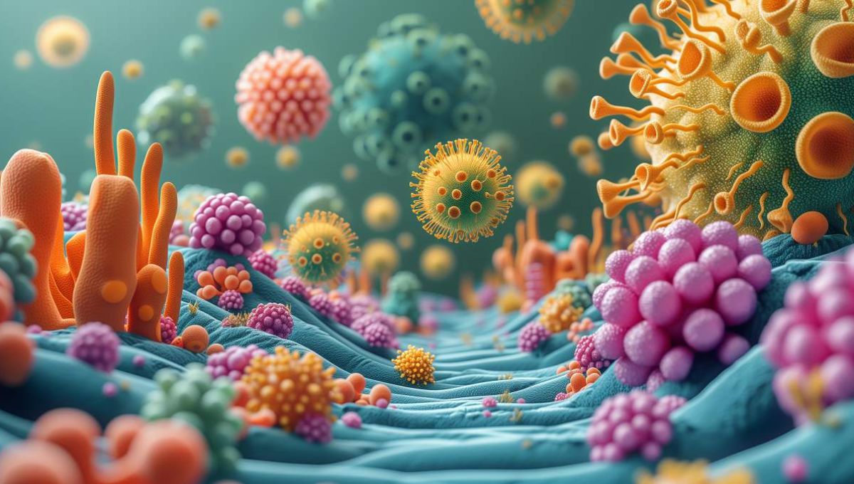 Microbiote reproduit en version colorée esthétique