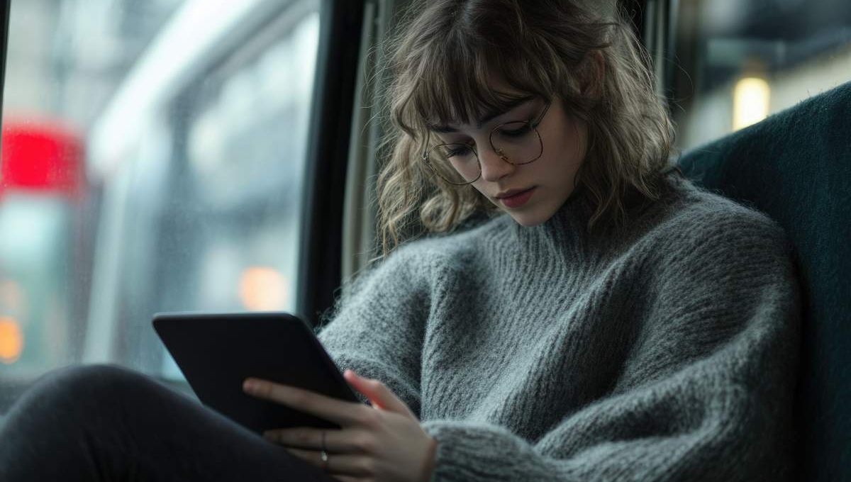 Jeune femme qui utilise une tablette dans un bus - crédit photo : imagepocket via Adobe Stock