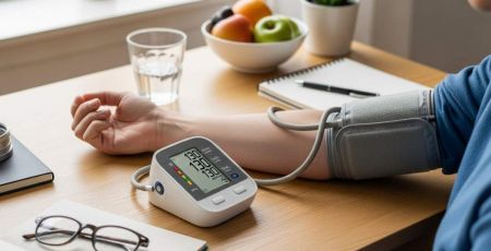 Homme qui prend sa tension avec un tensiomètre