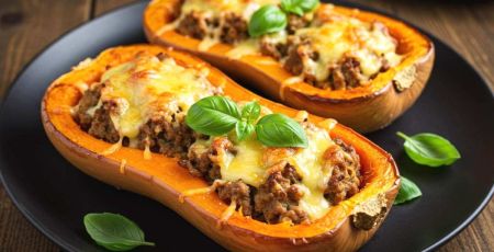 Demi courges butternut farcies et gratinées au four