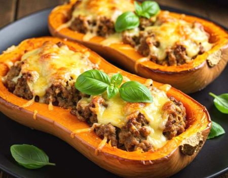Demi courges butternut farcies et gratinées au four