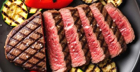 Pièce de viande au barbecue, coupée en tranches