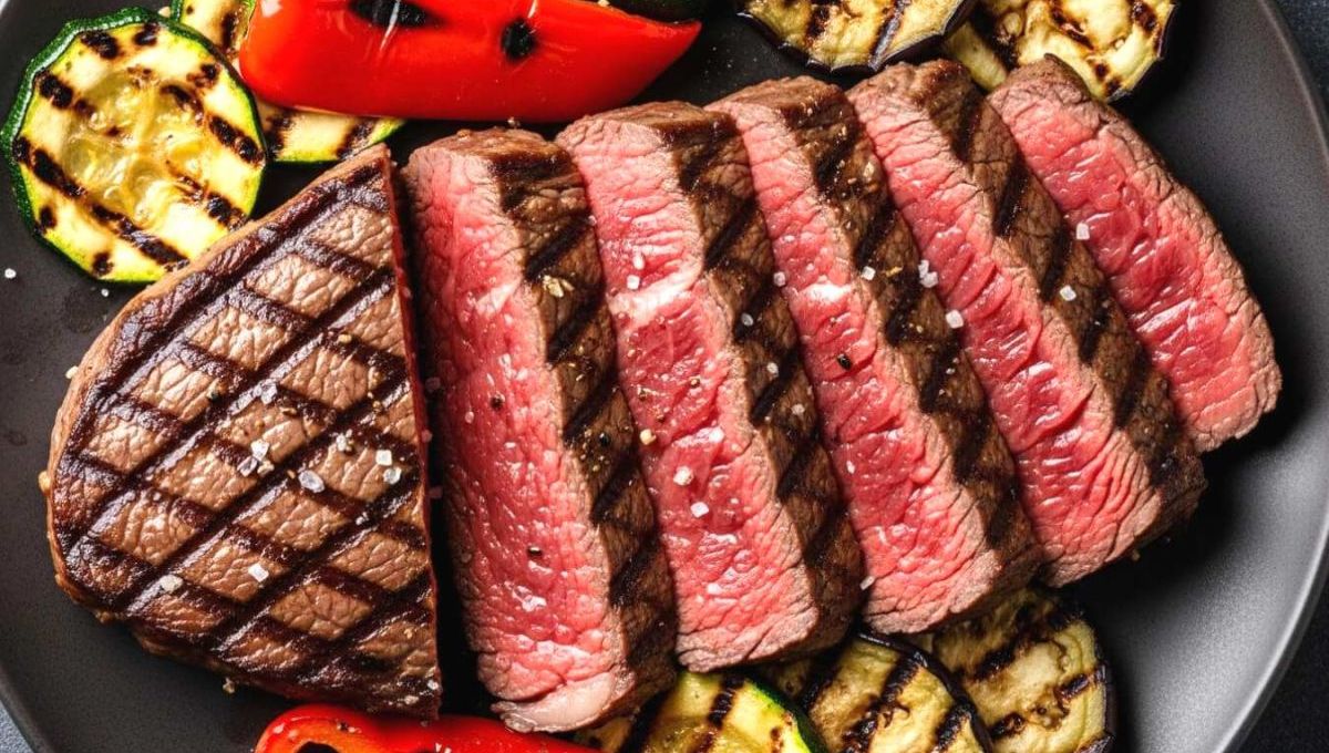 Pièce de viande au barbecue, coupée en tranches