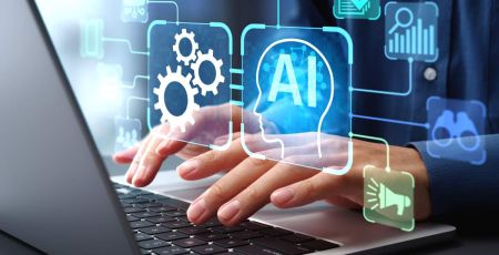 Mains qui tapent sur un clavier d'ordinateur et images en surimpression qui évoquent l'IA