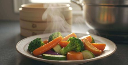 Assiette de légumes vapeur fumante