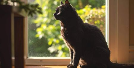 Chat noir assis