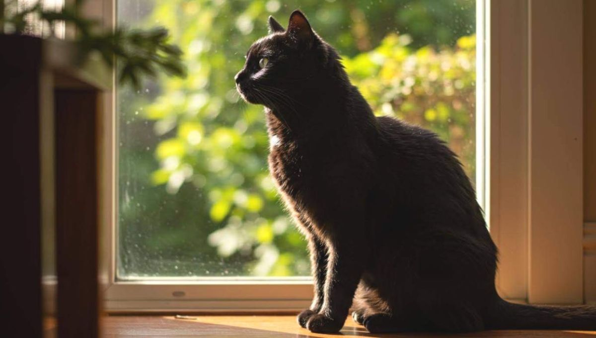 Chat noir assis