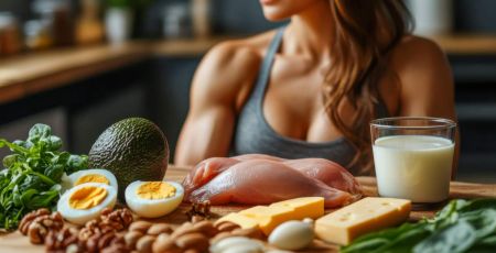 Femme luscklée devant des aliments protéinés - crédit photo : Viktoriia Boiko via Adobe Stock