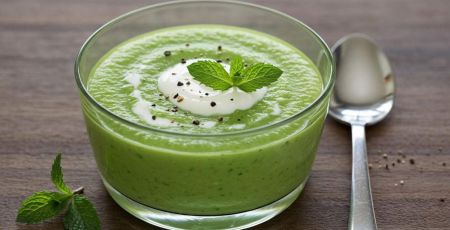 Soupe froide aux petits pois et à la menthe