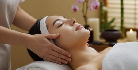 Visage de femme qui se fait masser