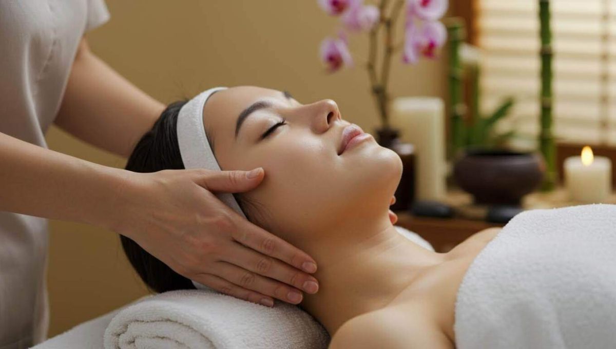 Visage de femme qui se fait masser