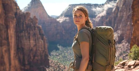 Femme avec un sac à dos dans un paysage montagneux - crédit photo : Farid via Adobe Stock